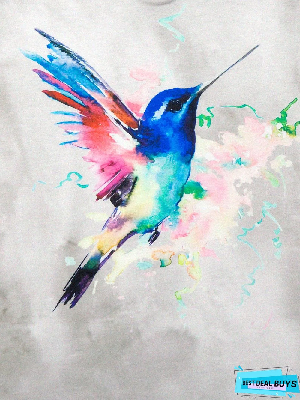 Bird Print V Neck Cotton-Blend Short Sleeve T-Shirts