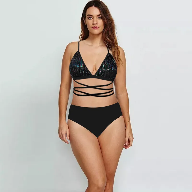 Uveng 2025 New Swimsuit Women's Swimsuit Solid Color Bare Back Three-Piece Bikini Print Sexy Lady Bikini