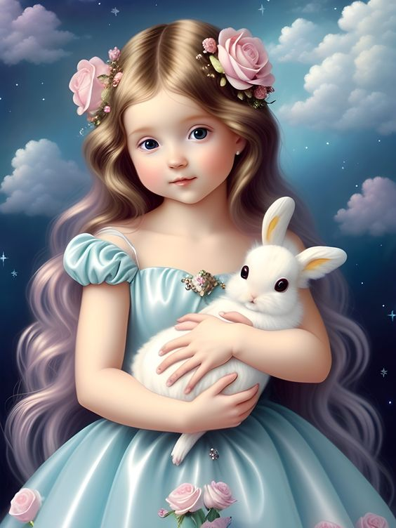  Cute Girl And  Rabbit 40*50CM (Canvas)AB Round Drill Diamond Painting gbfke