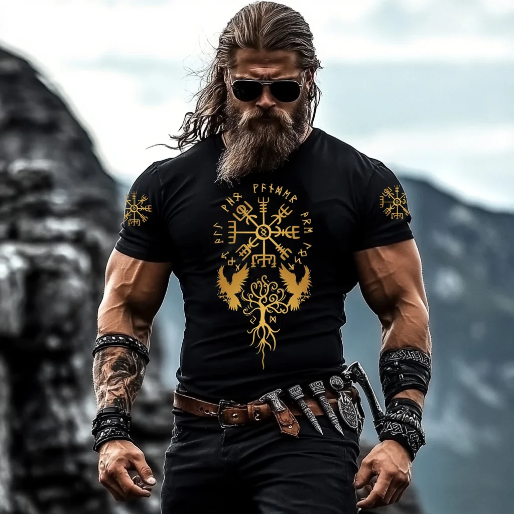 Men's Vintage Viking Totem Graphic T Shirt