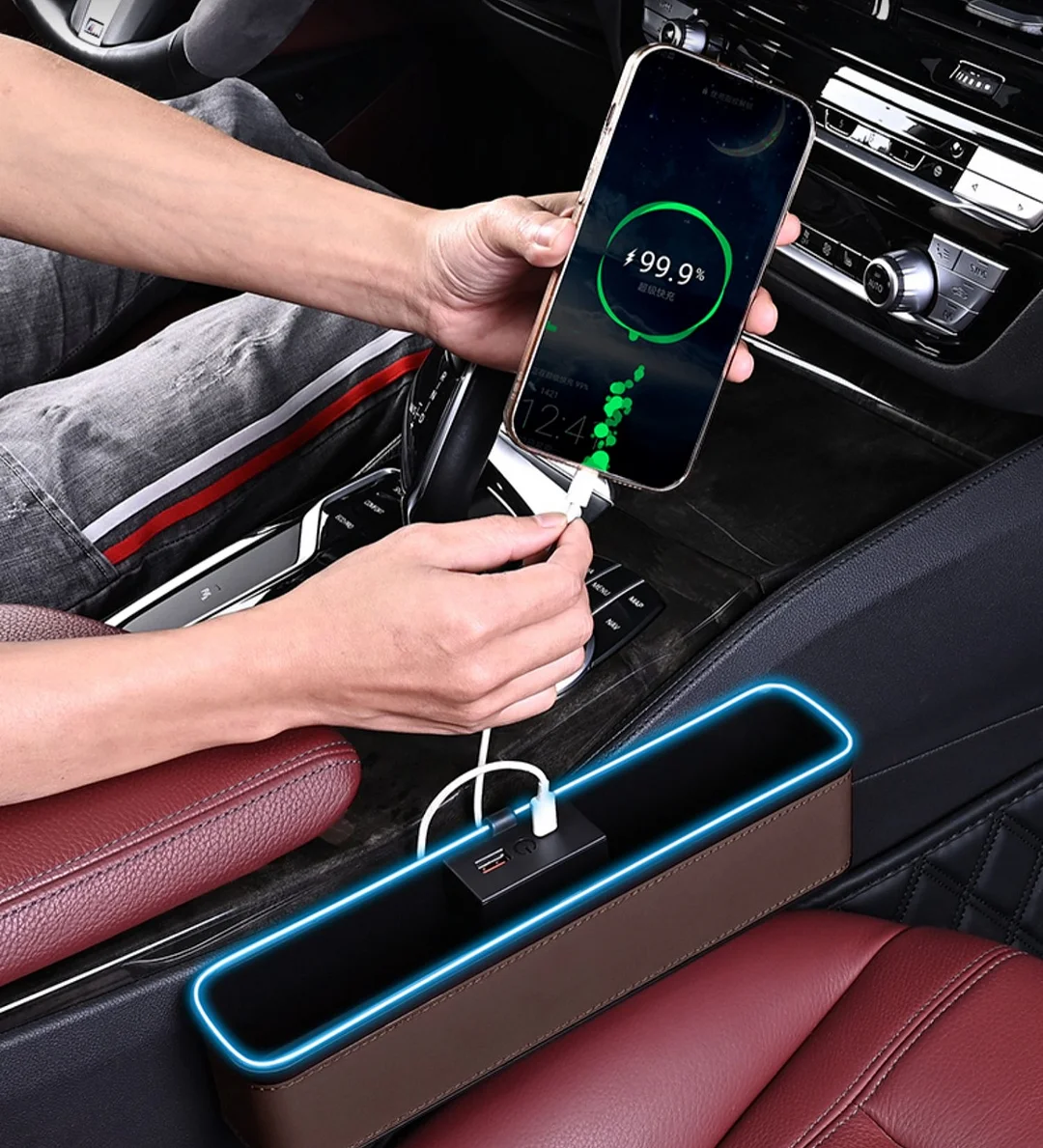 Colorful LED light car gap storage box