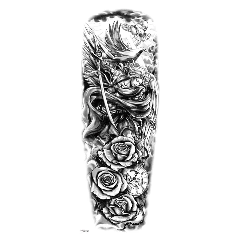 Fake Tattoo Dragon For Men Waterproof Sleeves Angel Tiger Snake Animal Stickers Waterproof Temporary Tattoos Skeleton Hand