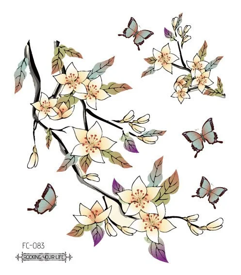24 Kinds Flower Tattoo Temporary Body Sticker Gradient Color Pink Sakura Flowers Disposable tatouage temporaire