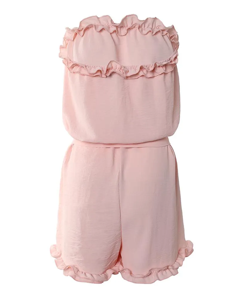 Pastel Frill Hem Backless Bandeau Romper