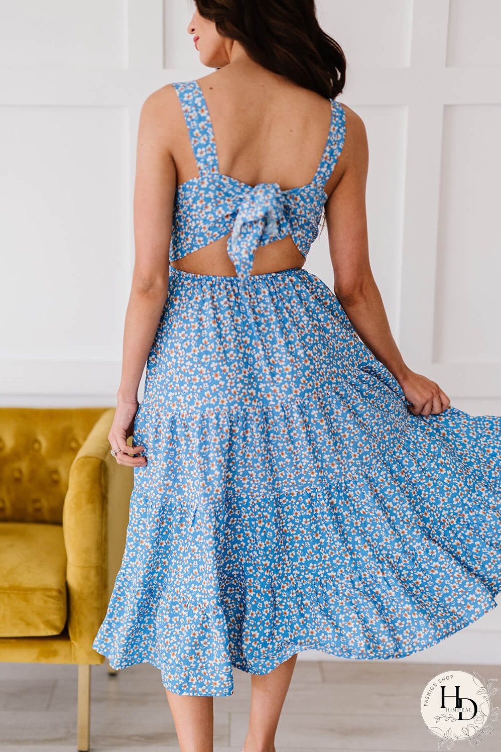 Ditsy Floral Open Back Sleeveless Dress