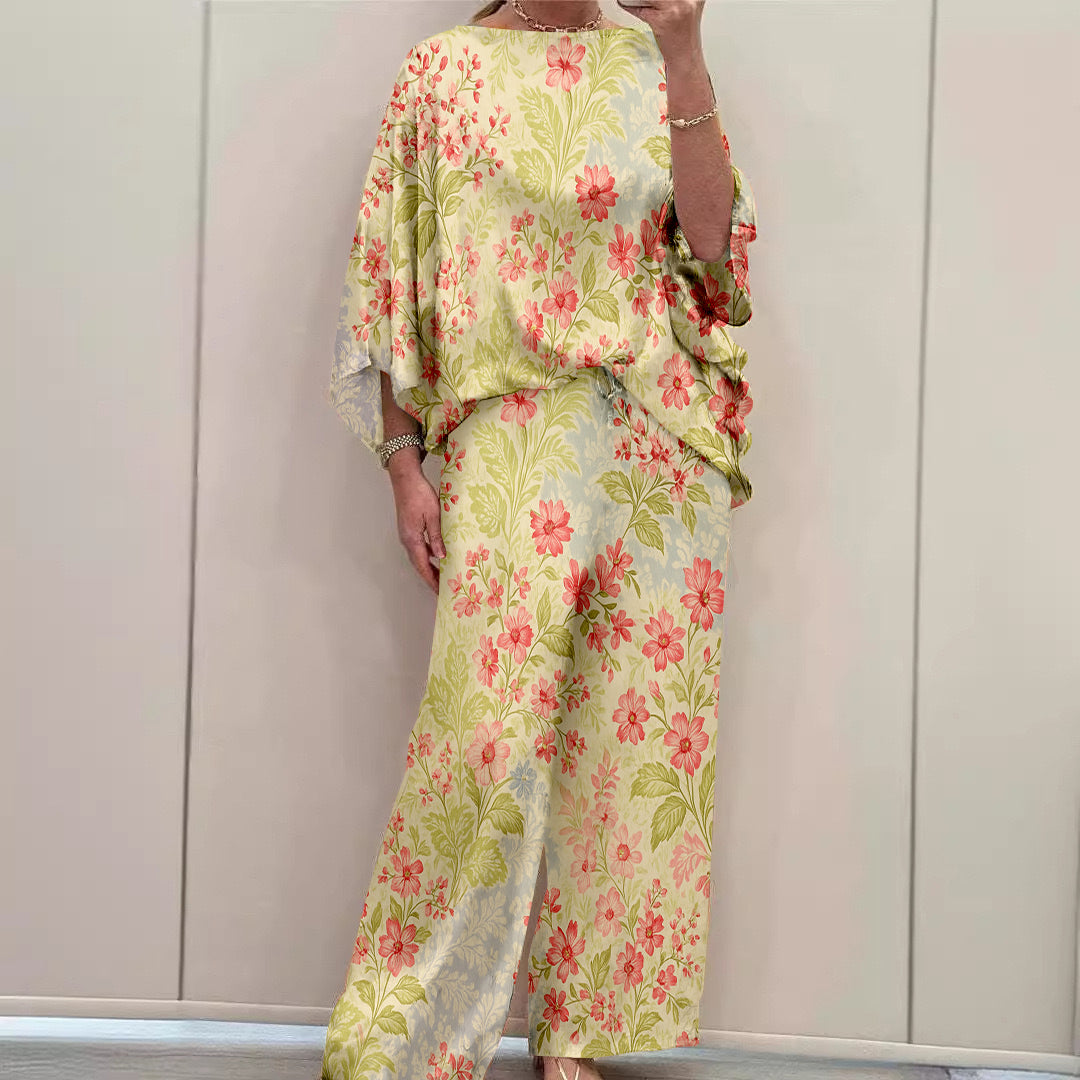 Women Long Sleeve V-neck Graphic Floral Printed Top