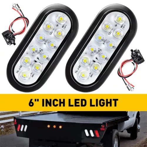 Dronehint 6" Oval LED Trailer Truck Turn Stop Tail Lights Lamp Brake White Sealed Housing (For: Bugatti) Parts