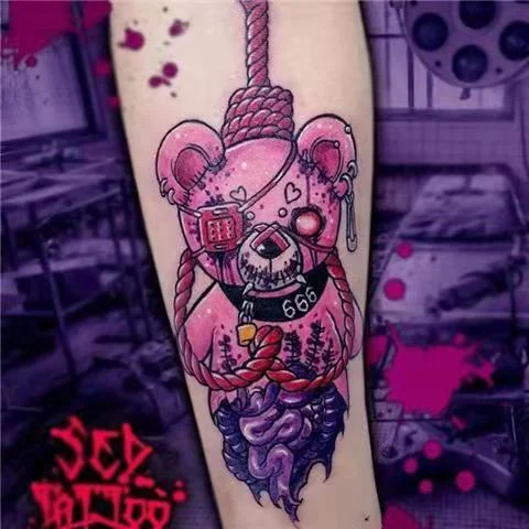 Sdrawing Temporary Tattoo Sticker Anime Cartoon Cute Pink Hair Girl Flower Necklace Fake Tatto Flash Tatoo Art for Women Men