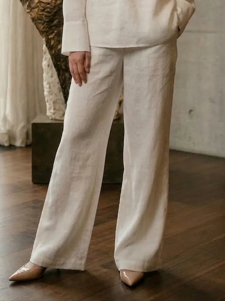 High Waisted Elasticity Pockets Solid Color Tied Waist Pants Trousers