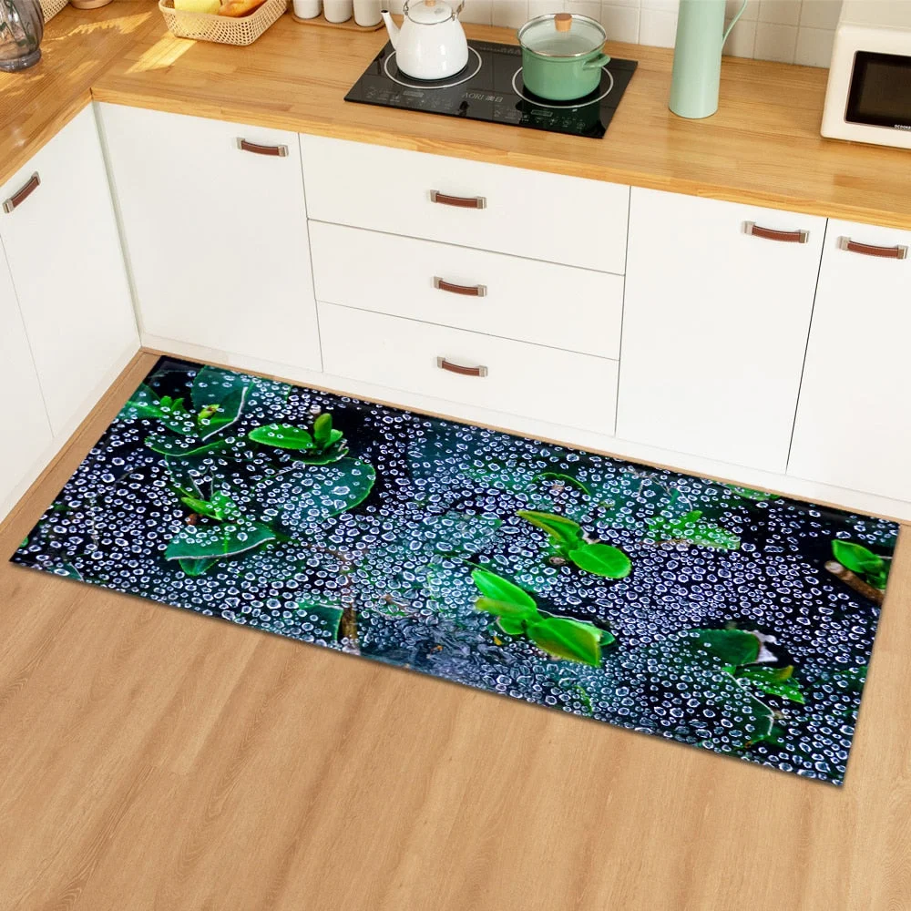 Modern Kitchen Mat Home Bedroom Decoration Floor Carpet Plant Leaves Pattern Entrance Doormat Hallway Bathroom Non-Slip Long Rug