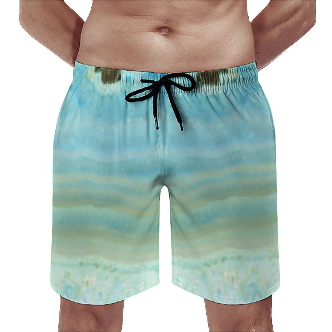 Aqua Blue Gray Precious Stone Jewel Men's Swim Trunks Summer Board Shorts Quick Dry Beach Short with Pockets