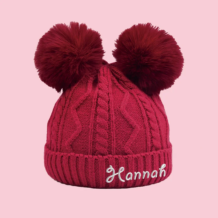 Personalized Embroidered Detachable Pom Pom Hat with Custom Name – Cozy Winter Beanie for Kids & Adults