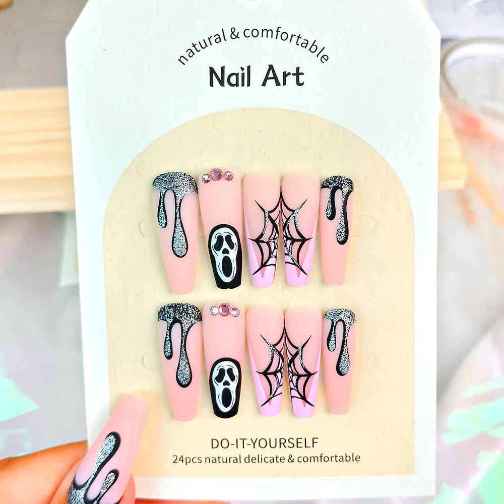 Churchf Churchf Nail Reaper Skull On Dark Spider Web Nail Stickers 24 Pieces Of Handmade Armor