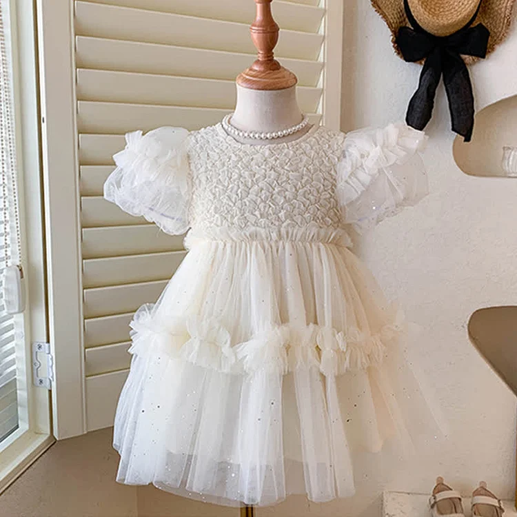 Toddler Girls Puff Sleeve Tulle Princess Dress - Modakawa modakawa