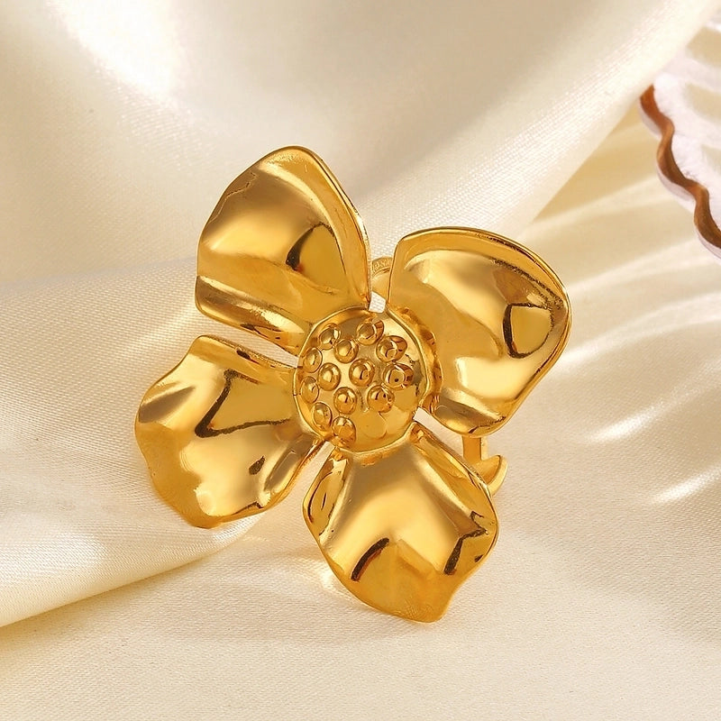 Exaggerated Flower 304 Stainless Steel 18K Gold Plated Plating Open Rings