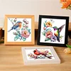 (US Only)4pcs Full Embroidery Cotton Thread 18CT Printed Flower Bird Cross Stitch 20x20cm
