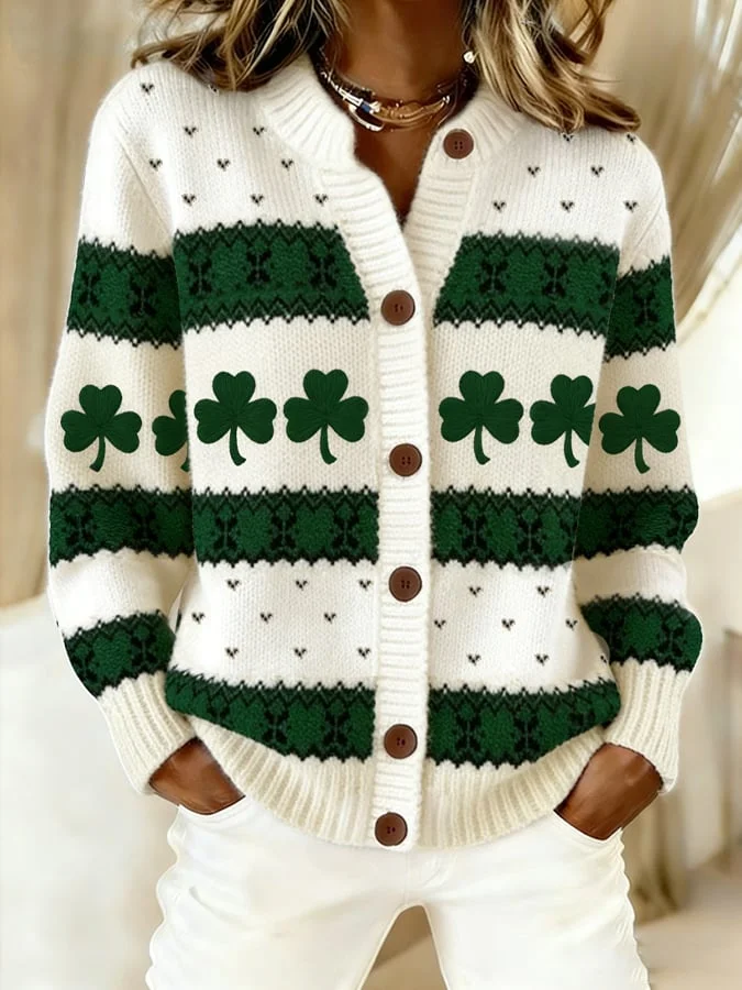 Women's Retro St. Patrick's Day Print Knit Cardigan 
