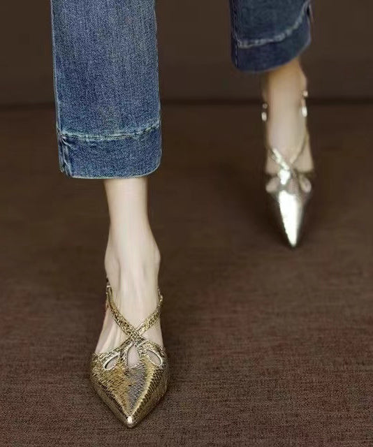 VCSHOES Gold Splicing Sandals Faux Leather Pointed Toe
