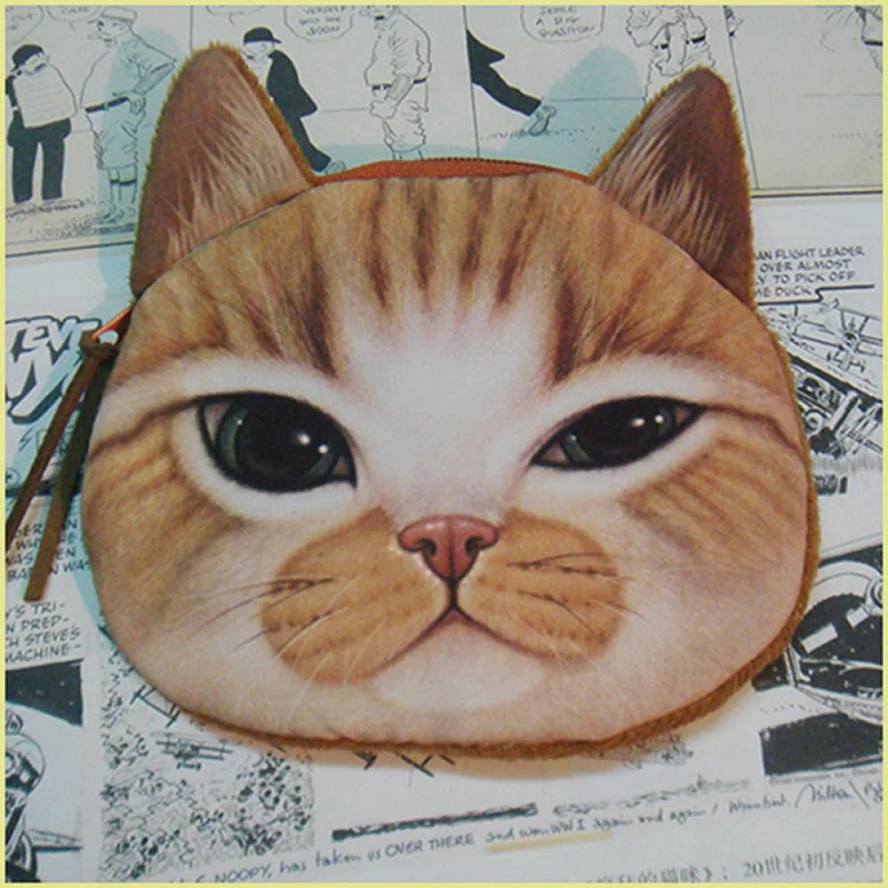 Cute Cat Face Coin Purse Kids Wallet Kawaii Bag Coin Pouch Children's Zipper Case Holder Women Coin Wallet Animal Face Pouch