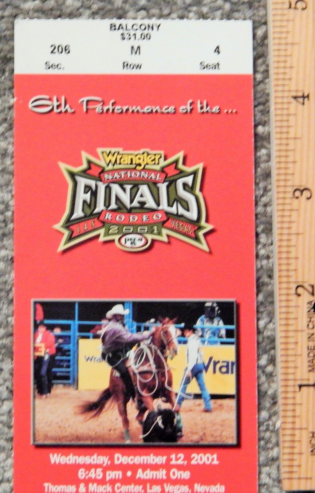 2001 NATIONAL FINALS RODEO ORIGINAL USED TICKET TEAM ROPING COLOR Photo Poster painting