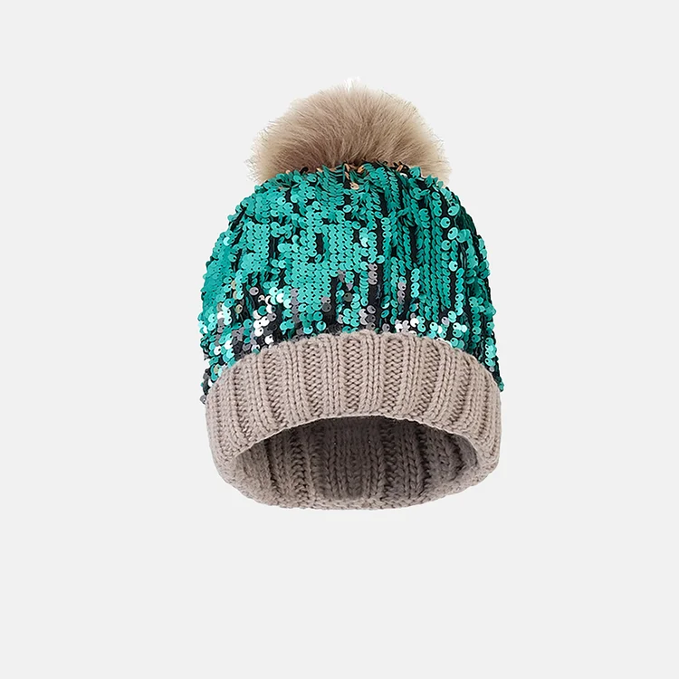 Gradient Sequins Knitted Hat-Khaki