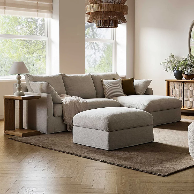 Agnes Slipcover Storage Chaise Sectional Sofa with Ottoman