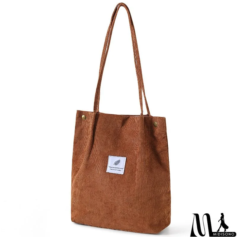 MidiSono - Women Large Smiley Corduroy Shoulder Tote Bag