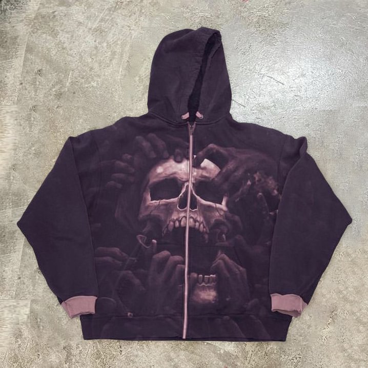 Skull statement street print long-sleeve hoodie