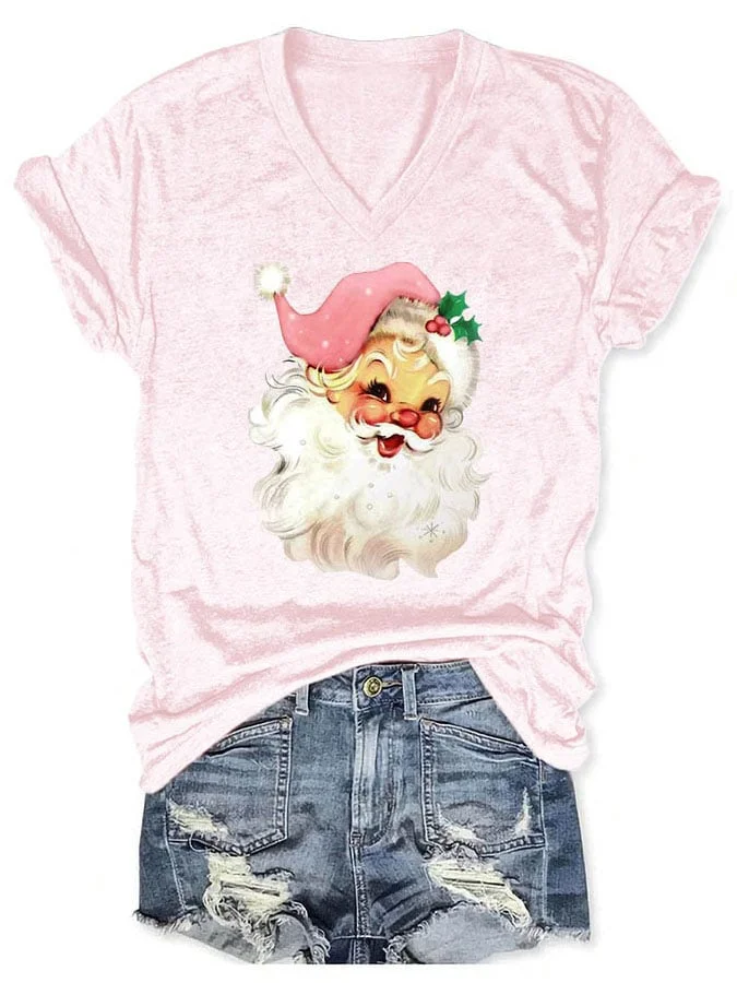 Holiday Pink Santa Print T-Shirt