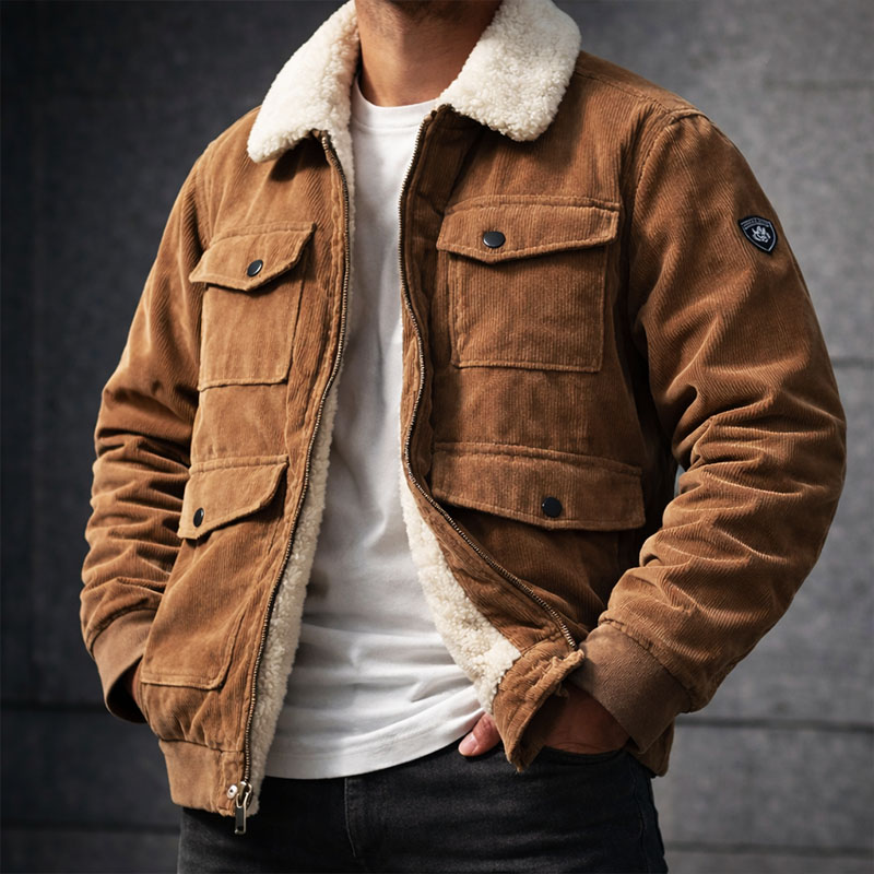 Classic Men&rsquo;s Corduroy Jacket with Button Closure
