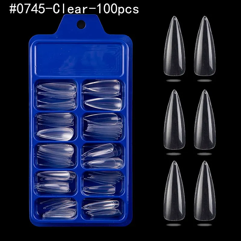100pcs Professional Fake Nail Tips Coffin Long Ballerina Full Cover Nail Art 10 Sizes Colorful Press on Nails Manicure Soft Box-Nail Inspo