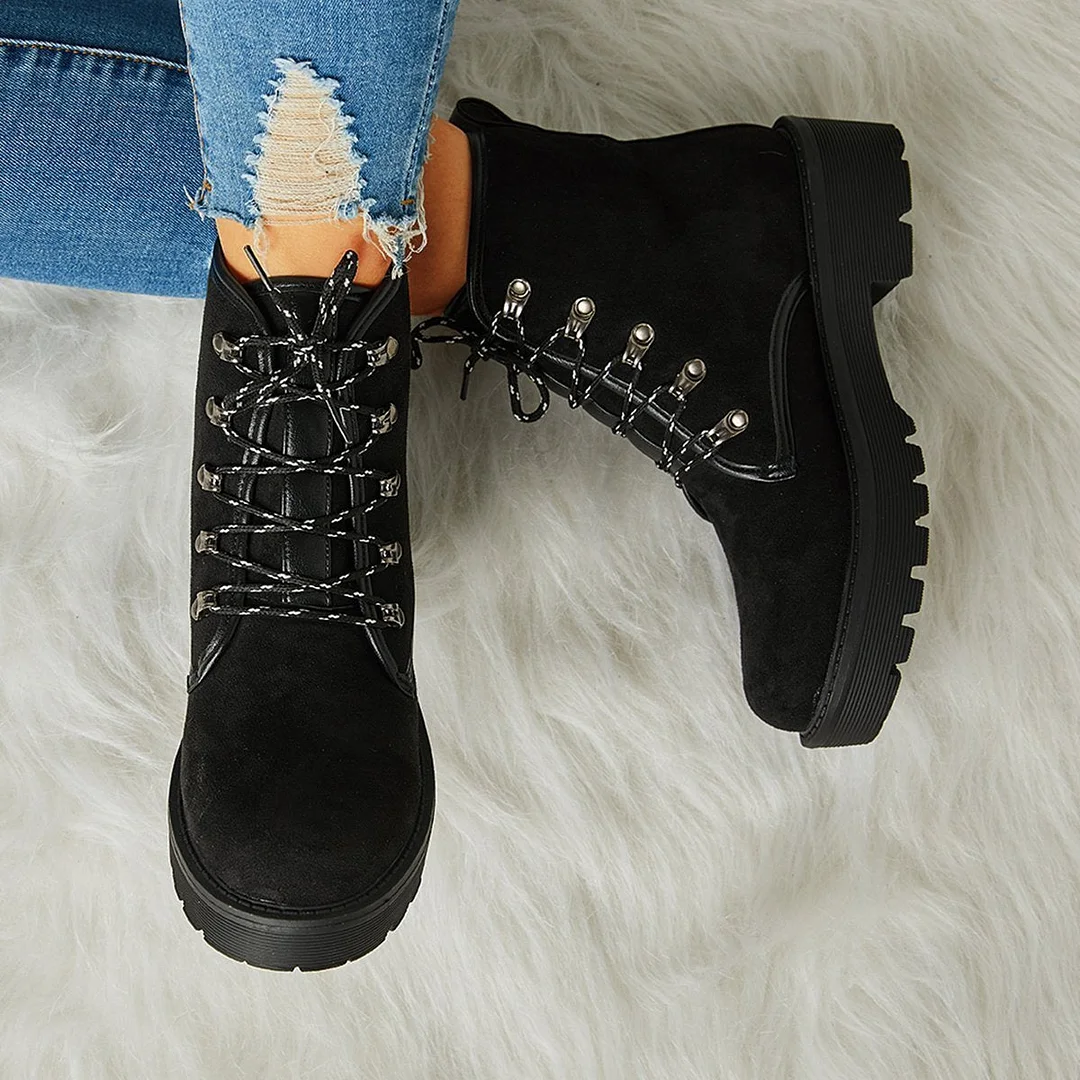 Women Trendy Suede Lace-Up Snow Boots