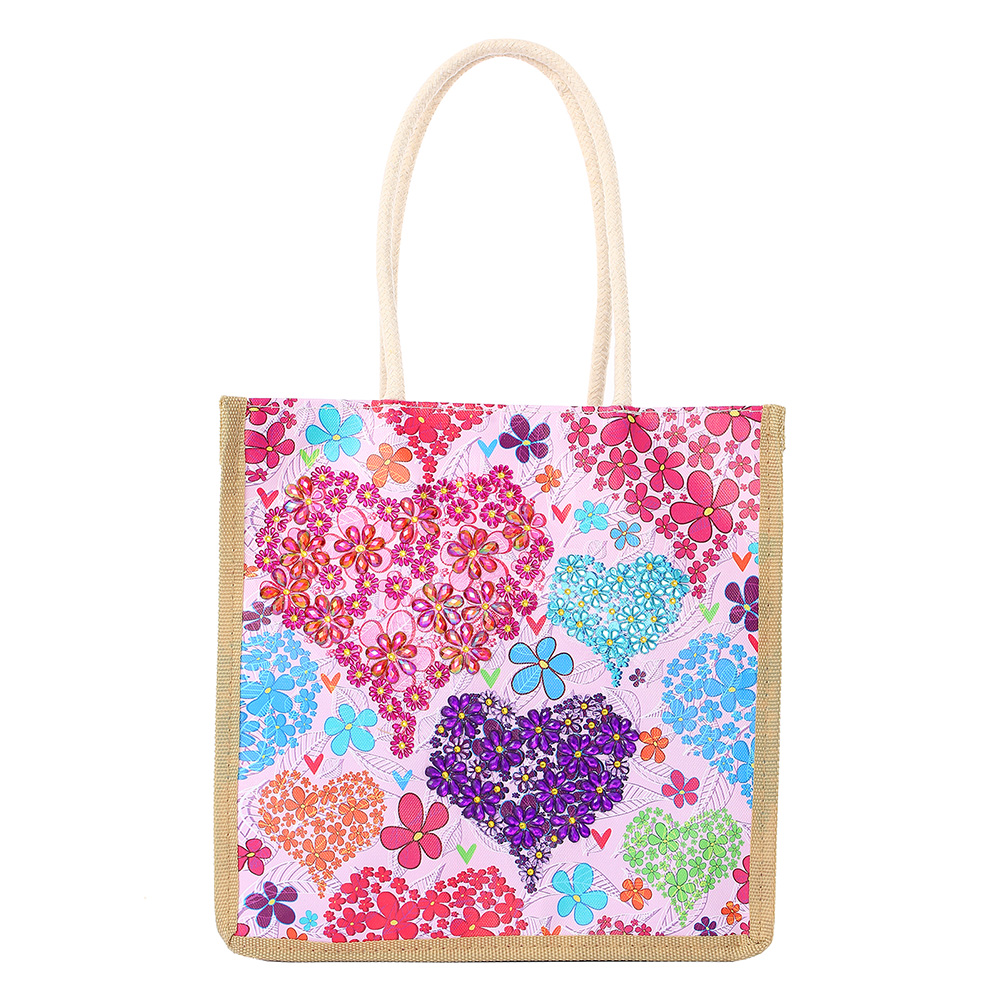 Color Heart Diamond Painting Handbag DIY Linen Shopping Tote Bag (AA1033)