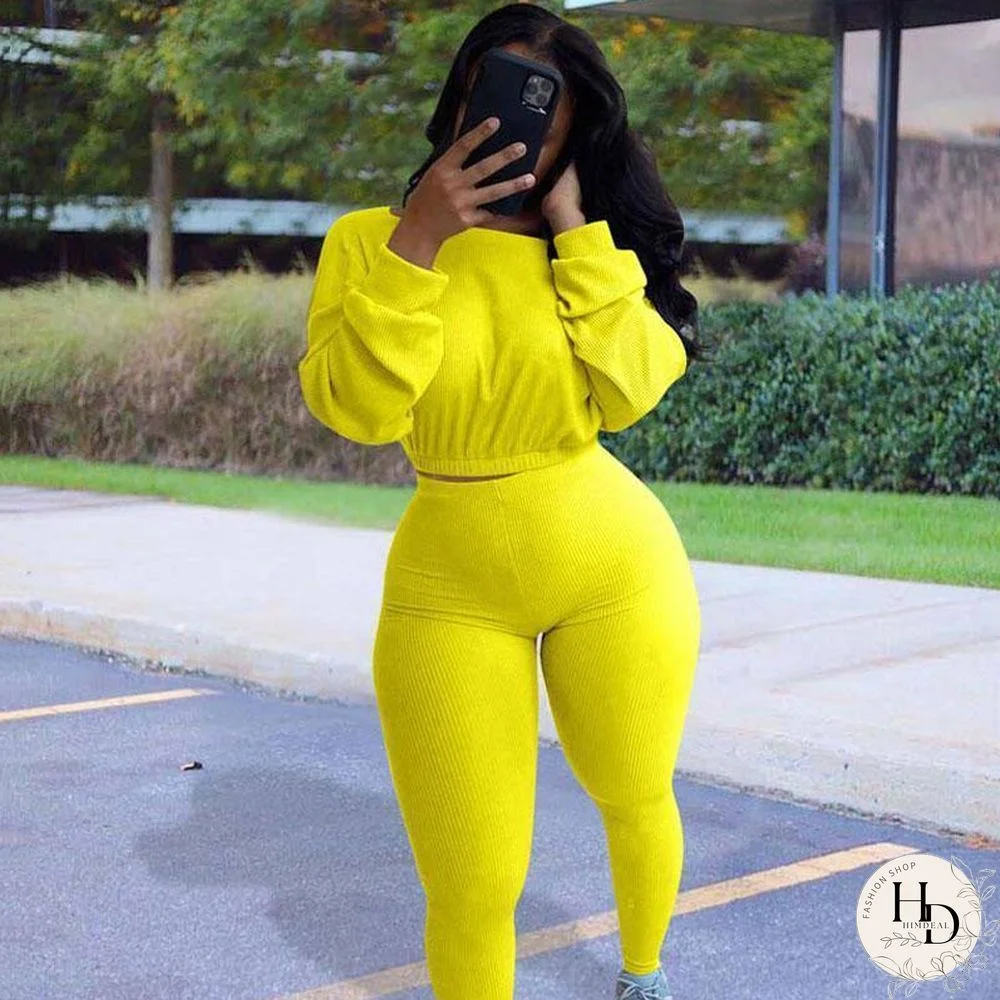 Autumn Ribbed Tracksuit Women Sets Sweat Suits 2 Piece Matching Sets Sweatsuit Ladies Club Jogger Two Piece Outfits For Women