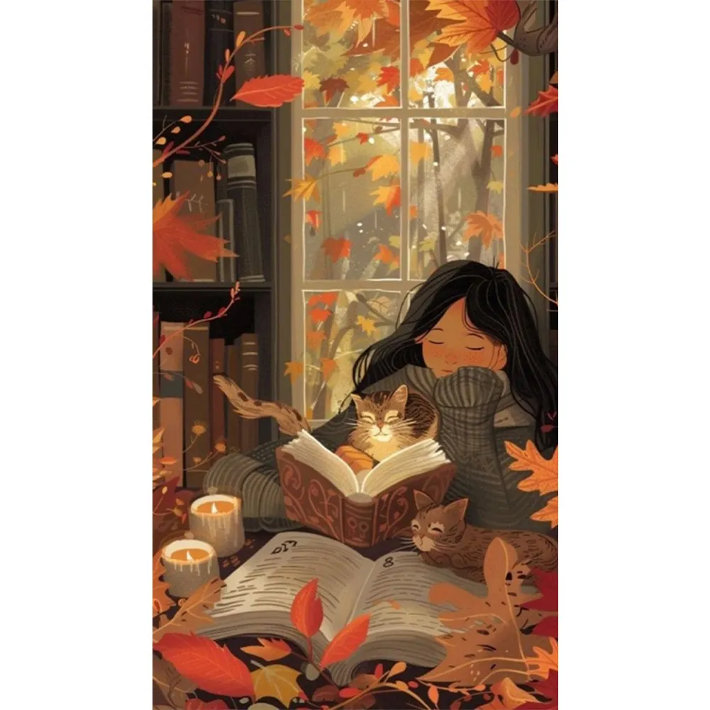 Partial AB Diamond Painting - Full Round Drill - Girl Reading(Canvas|45*75cm)