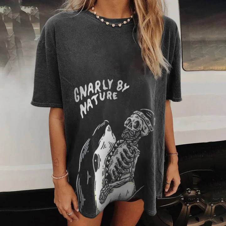   Gnarly by nature shark skull Skeleton t-shirt - Neojana