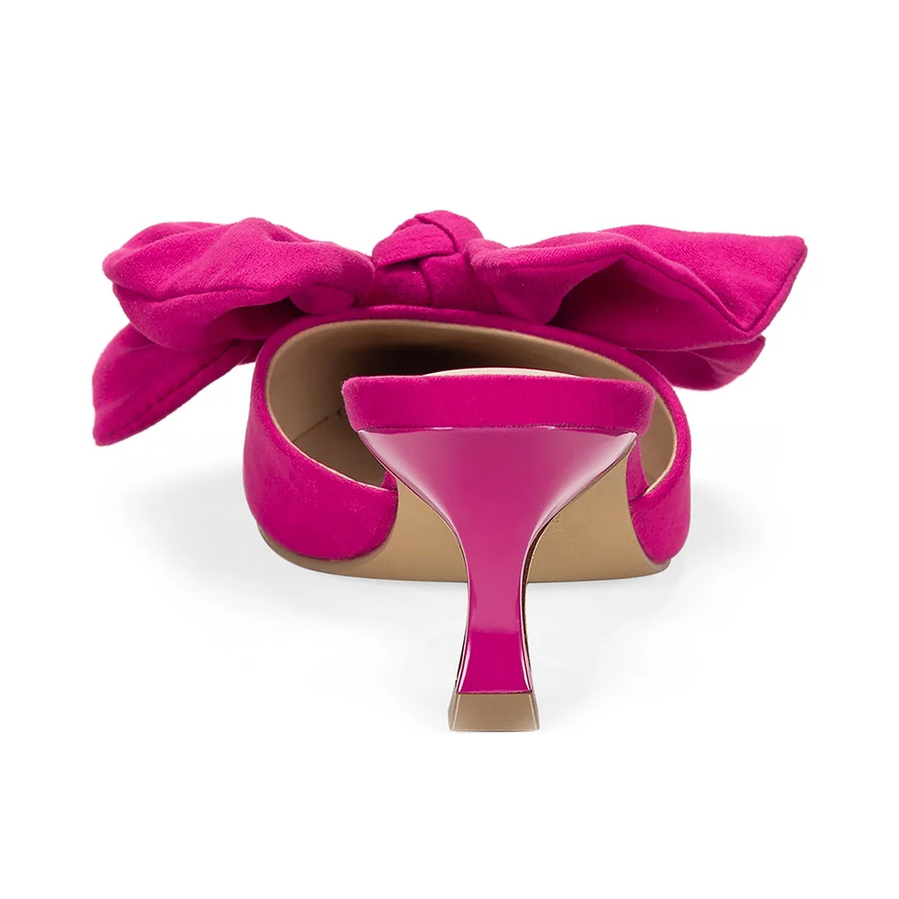 Fuchsia Flared Heel Pointed Toe Women's Mules Shoes with Bow
