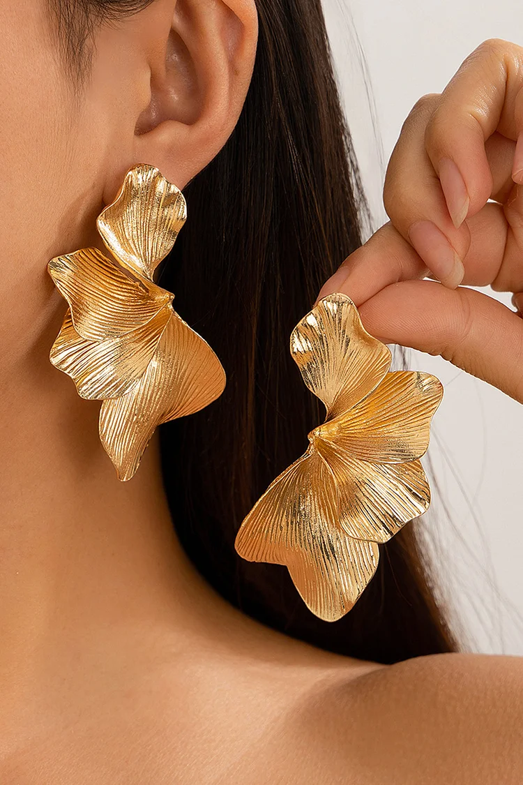 Party Alloy Wrinkle Texture 3D Petal Flower Necklace Earrings 2024 - Xpluswear