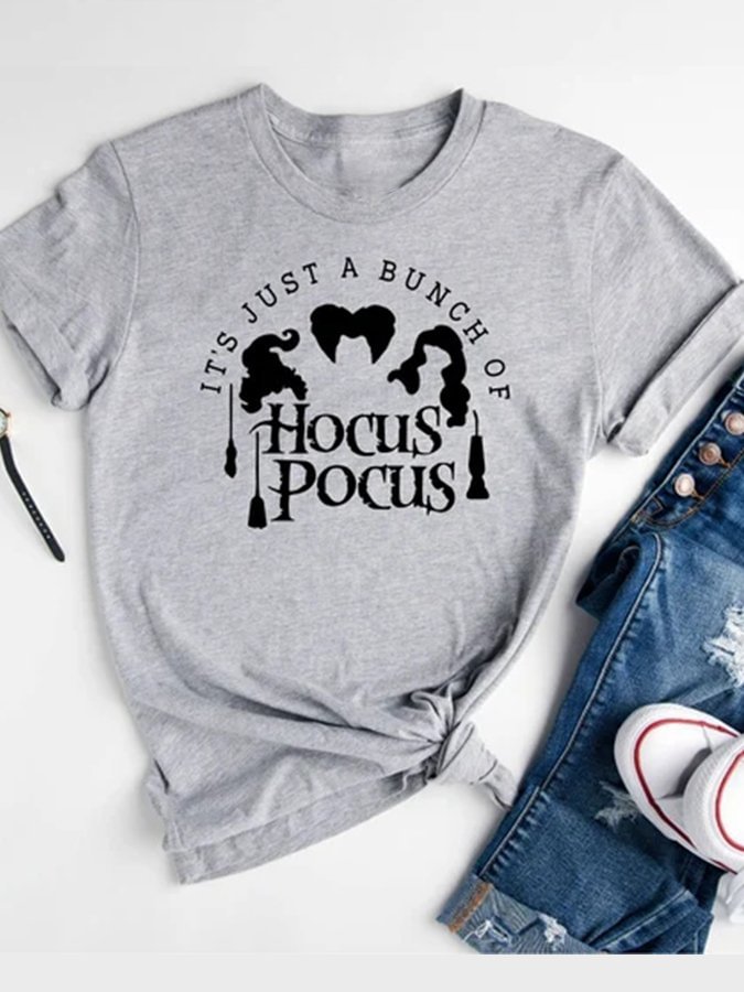 Halloween Letters Print Crew Neck Short Sleeve T-Shirt