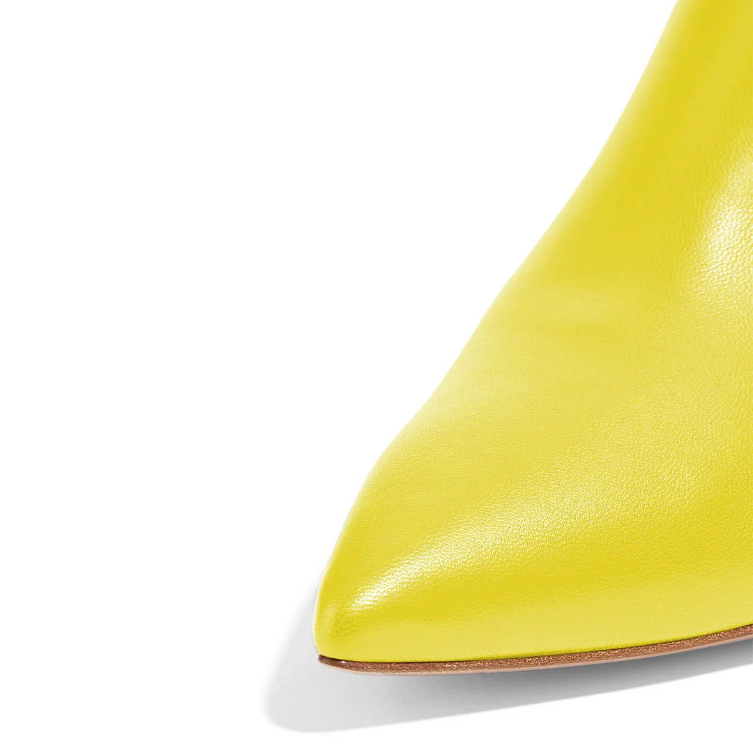 Pointed Toe Faux Leather Kitten Heel Ankle Boots in Bright Yellow
