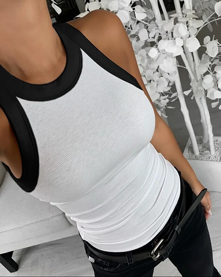 Colorblock Contrast Binding Casual Tank Top