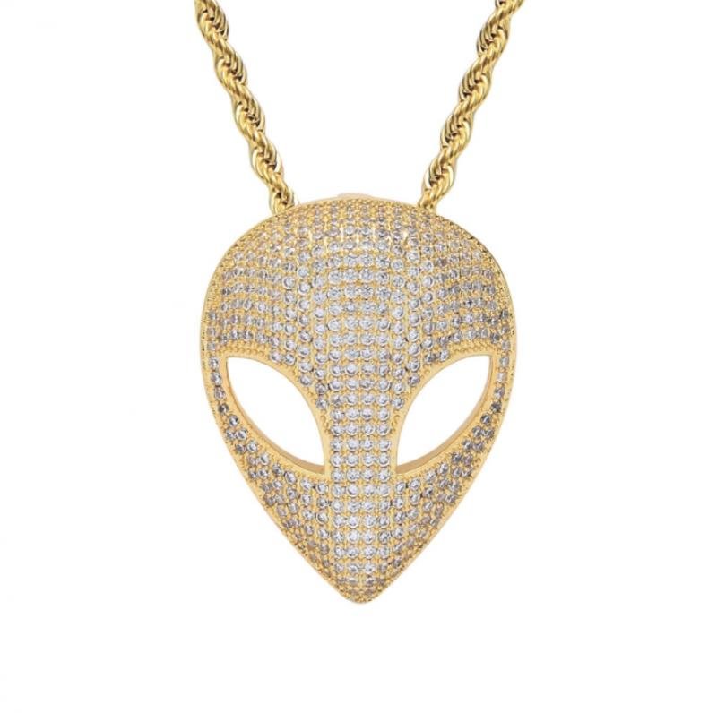 Iced Out Alien Mask Pendant Necklace-VESSFUL