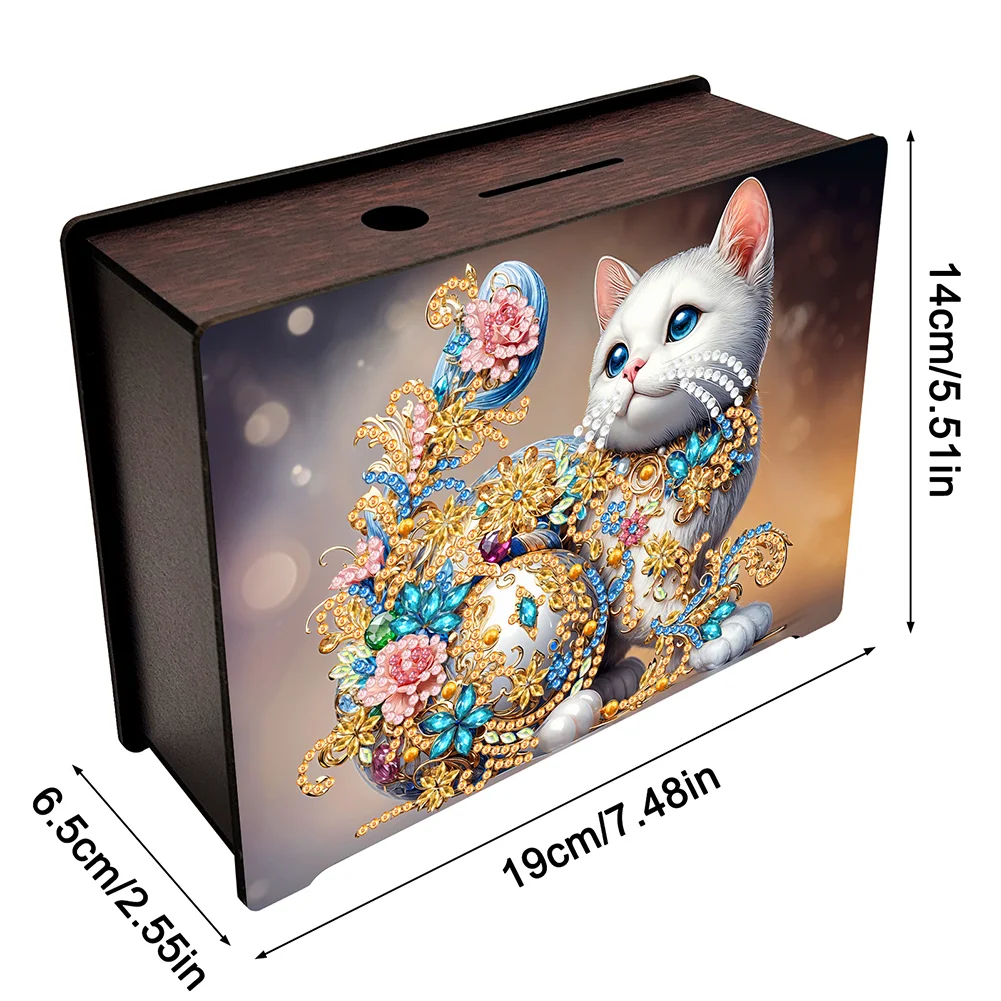 DIY Wooden Cat Diamond Painting Money Saving Box Desktop Coin Bank for Home Decor