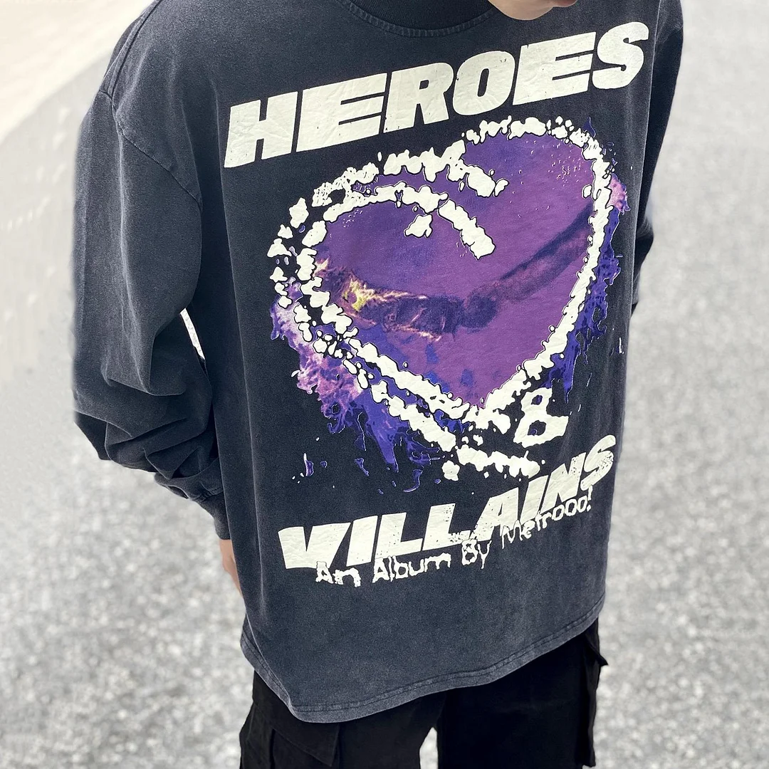 Purple Heart Hip Hop Vintage Washed Long Sleeve T-Shirt