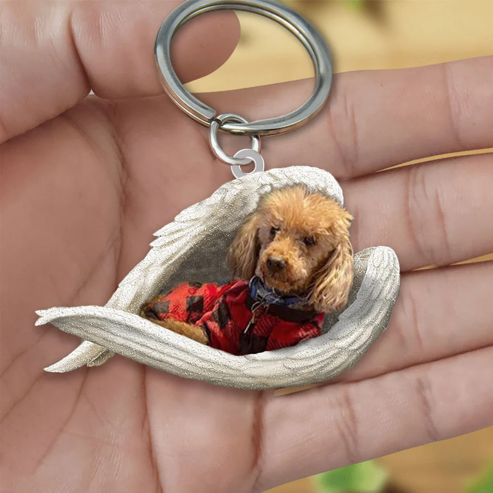 Red poodle Sleeping Angel Acrylic Keychain