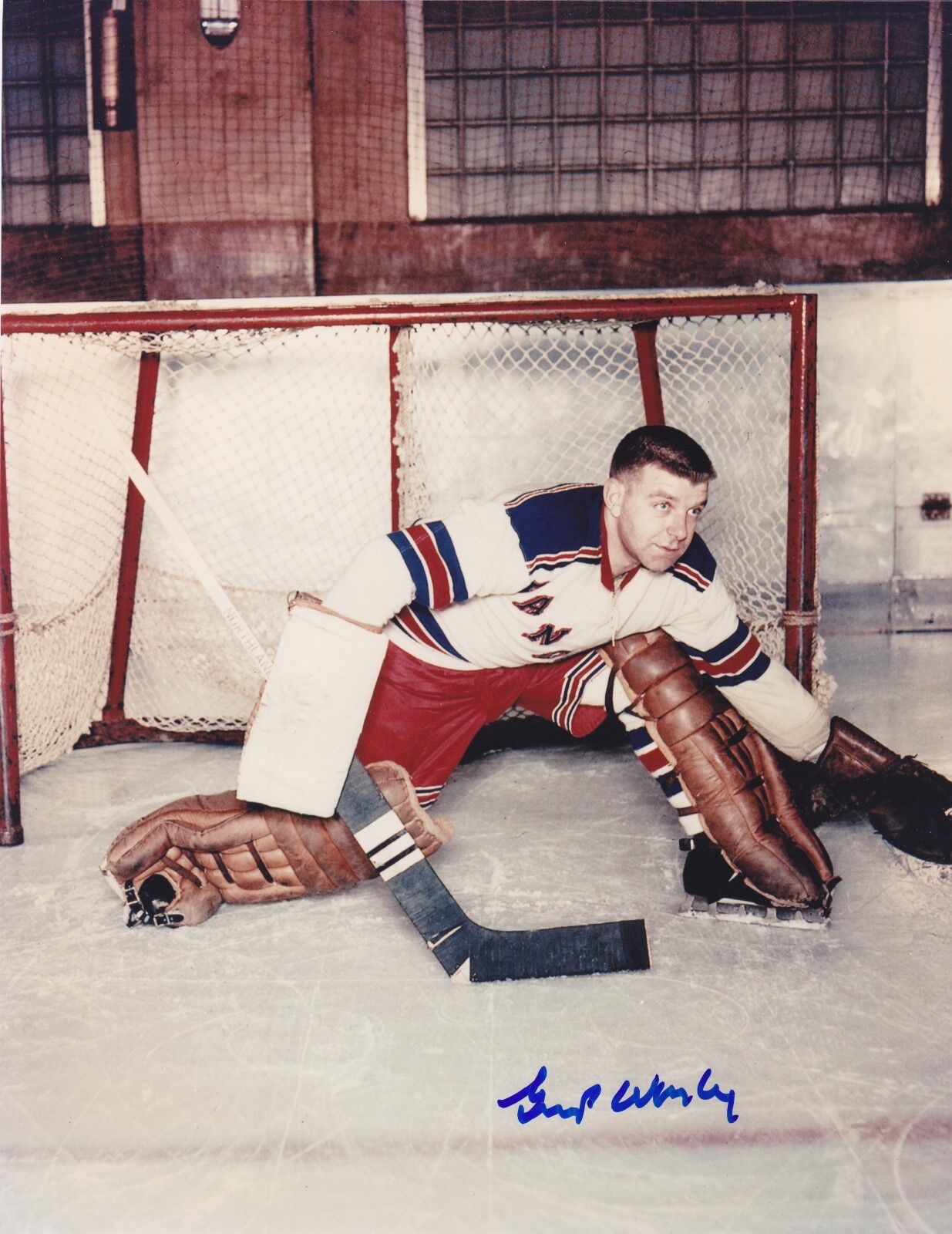 Gump Worsley signed 8x10 color New York Rangers Photo Poster painting (DEC)