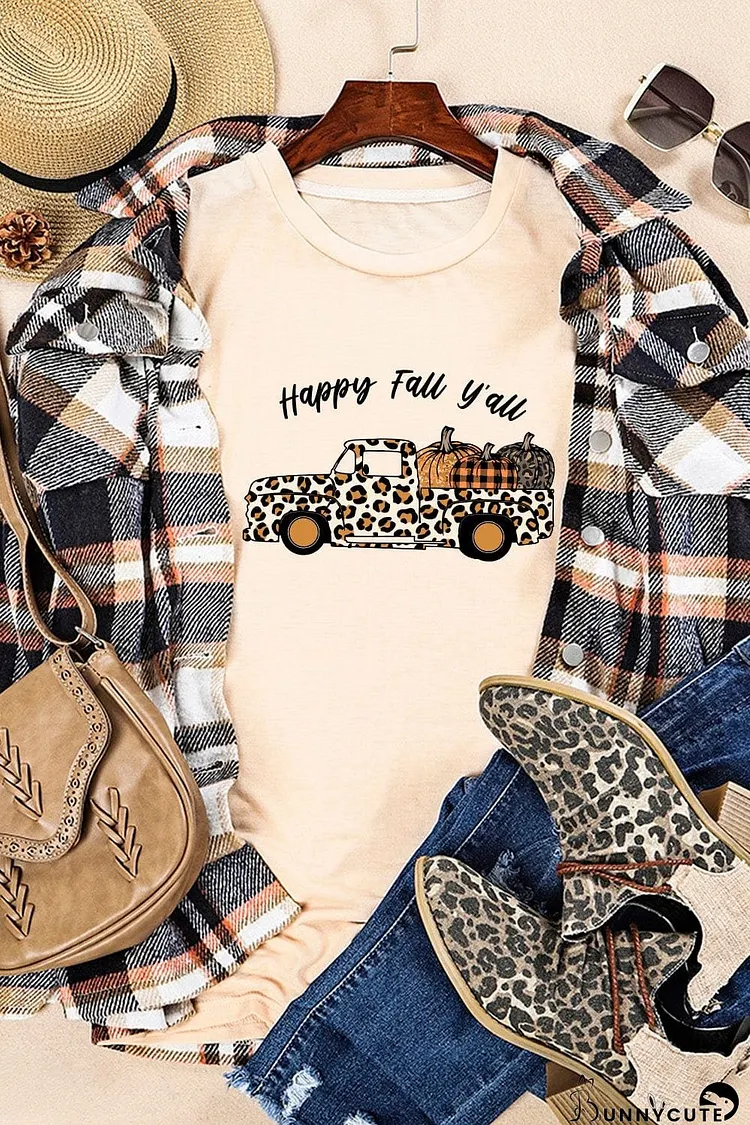 Leopard Pumpkin Graphic Tee - Stylish Fall Fashion Statement