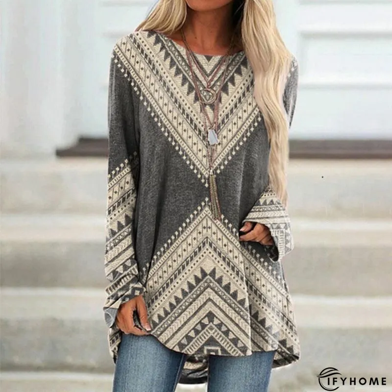 Round Neck Vintage Long Sleeve Sweater Dress | IFYHOME