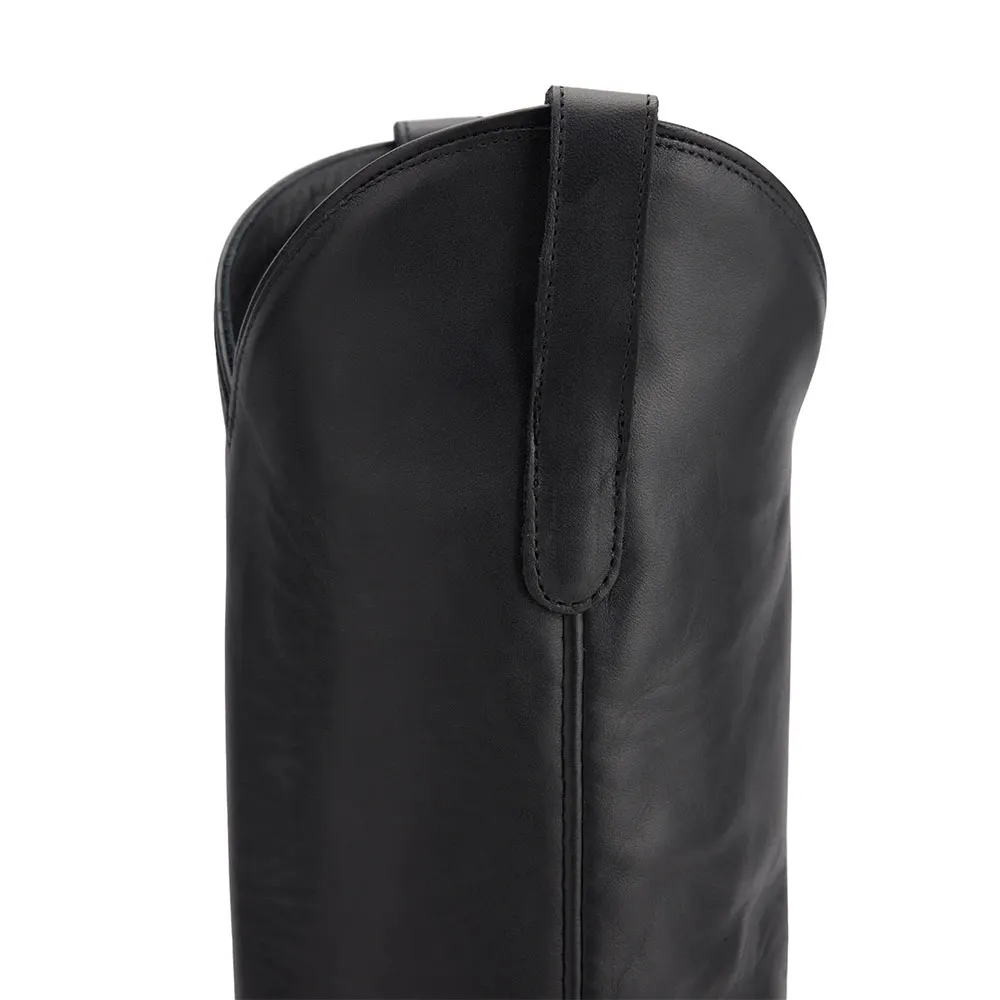 Classic Black Snip Toe Chunky Heel Pull On Western Boots for Women