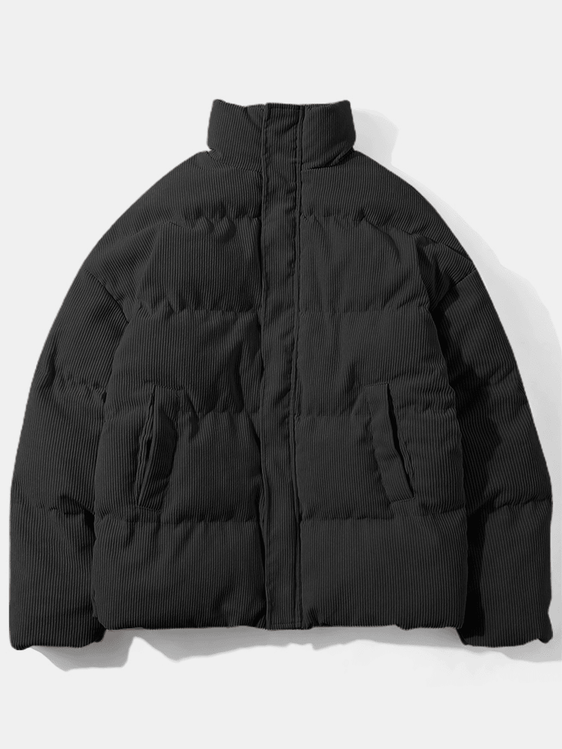 Mens Corduroy Solid Color Stand Collar Thick Casual Puffer Jacket